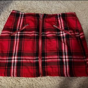 red plaid skirt